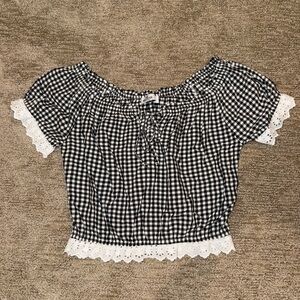 Hollister Gingham Off-Shoulder Top with Lace Trim